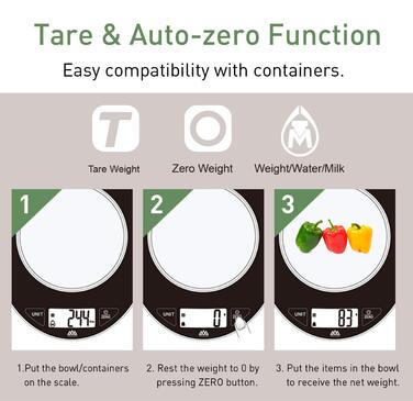 Цифрові кухонні електронні ваги SENSSUN зі знімною чашею, 5 кг / 11 фунтів з точністю до 1 г, з великим РК-дисплеєм і функцією тар
