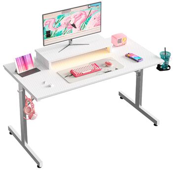 Комп&39ютерний стіл Bestier Small Gaming Desk 106,6 см зі світлодіодною підсвіткою та підставкою для монітора, ігрова робоча станція з підсклянником та гачком для гарнітури для домашнього офісу, спальні, невеликих кімнат, білого кольору