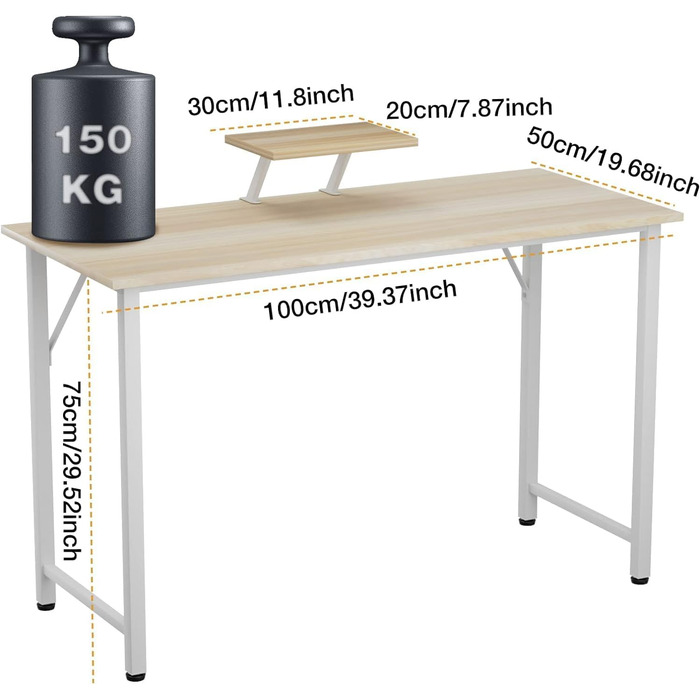 Письмовий стіл з полицею для монітора, комп&39ютерний стіл зі знімним кронштейном для регулювання висоти, стіл для ПК, комп&39ютерний стіл, офісний стіл, робочий стіл, дубове покриття, 100x50x75 см