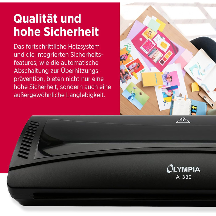 Ламінатор Olympia A 330 Гаряче та холодне ламінування Ламінатор до A3 Захист від бульбашок Ламінатор Ідеально підходить для офісу, школи та домашнього офісу Ламінатор з пакетами для ламінування (один)