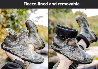 Гумові чоботи до щиколотки з підкладкою Pangolin для чоловіків та жінок, знімна флісова підкладка, камуфляжні ковзаючі гумові чоботи, короткі черевики для риболовлі та кемпінгу, сірі, EU 48