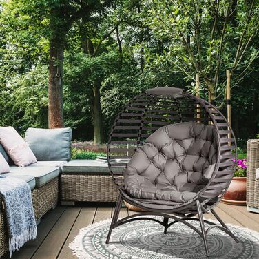 Крісло Outsunny Papasan Садове крісло з подушкою Плетене крісло Овальне крісло для відпочинку Складний кошик для балкона Патіо Indoor Пісок Коричнева сталь 118 x 75 x 139 см