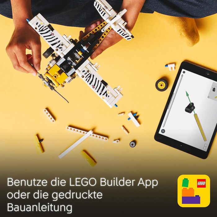 Пропелерний літак LEGO Technic, іграшка-літак для дітей, подарунок для хлопчиків і дівчаток віком 8, модель літака з обертовим пропелером і 4-циліндровим поршневим двигуном 42198