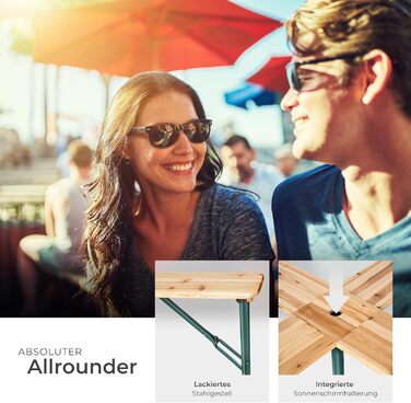 Стіл tectake Quattro як комплект пивного намету, дерев&39яний пивний стіл XXL, складаний, вуличний розкладний стіл з тримачем для парасольки, всепогодний садовий стіл, місце для 20 осіб, міцний та стійкий