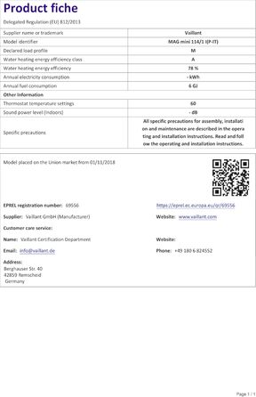 Модель ATMOMAG MINI 11 літрів LPG, 114/1 GPL GAS VAILLANT