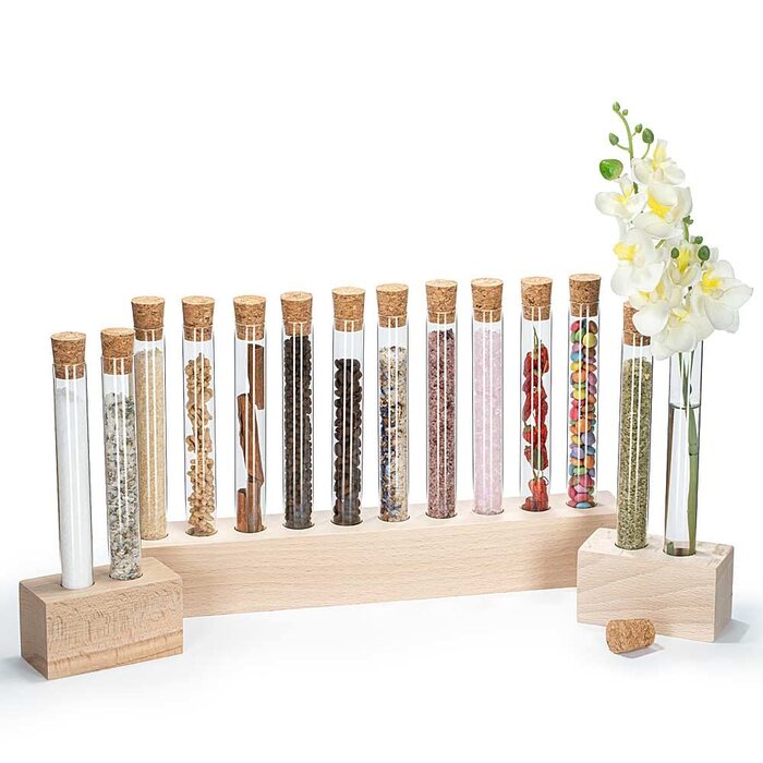 Дерев&39яна полиця для спецій Tuuters з пробірками та корками (2x2 отвори та 10 отворів)