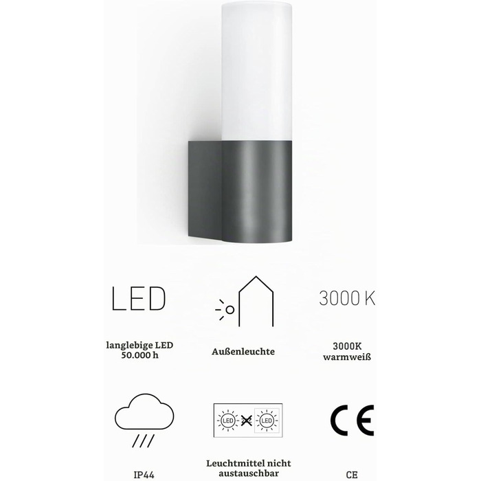 Світильник вуличний Steinel LED L 605, настінний, без датчика руху, 11,3 Вт, тепле біле світло, 729 лм, алюміній, опалове скло, антрацит/сірий