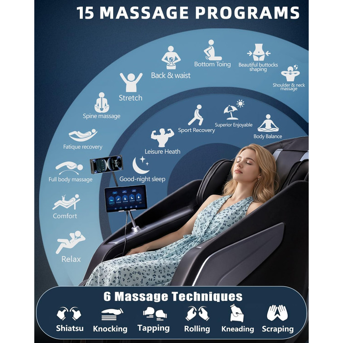 Масажне крісло для всього тіла з функцією Zero Gravity Body Scan 4D Intelligent Shiatsu Massage, підігрівом спини/ніг з голосовим керуванням AI, Bluetooth-колонкою, SL Track Massage, чорний 1 Casual