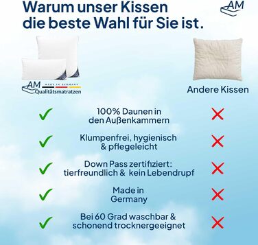 Пухова подушка 80x80 - Зроблено в Німеччині, 3-камерна подушка 80x80 см - зовнішня камера зі 100 пуху - пір&39яна подушка 80 x 80 см, підходить для алергіків - подушка 80x80, наповнювач з пуху та пера, 80 x 80 см