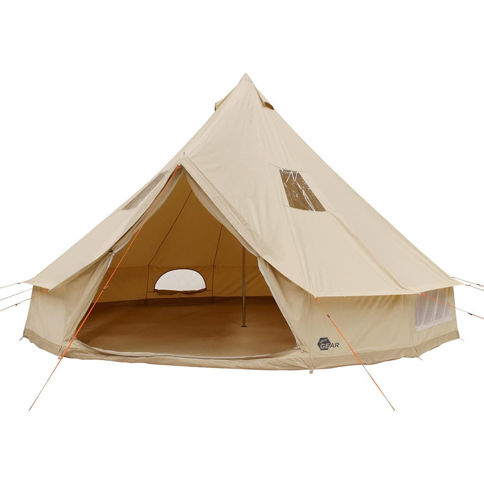 Ваш намет GEAR Desert Cotton - 2 розміри Ø 4 м або Ø 5 м, від 4 до 10 осіб - вшита ПВХ підлога, спальна кабіна, навіс, захист UPF 50, водяний стовп 10000 мм, кемпінговий намет, круглий намет, типі Desert 8 Pro
