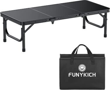 Складаний кемпінговий стіл FUNYKICH 3 фути 87x40x26 см, маленький складний стіл з сумкою для перенесення, портативний складний стіл з алюмінію, багатофункціональний стіл з панелі МДФ для пікніка, кемпінгу, пляжу, балкону, чорний