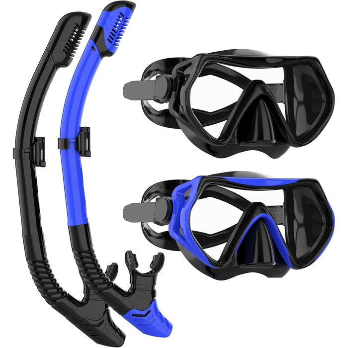 Набір для сноркелінгу JRing для дорослих, маска для дайвінгу та комплект для сухого сноркелінгу, окуляри для плавання із захистом від протікання та запотівання, маска для сноркелінгу, маска для дайвінгу для чоловіків та жінок, чорнийсиній