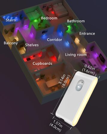 Нічник WILLED з датчиком руху, RGB та теплий білий, акумуляторний ліхтар для сходів з датчиком руху, світлодіодний нічник для дітей з 3 режимами, ліхтар з датчиком руху для сходів, коридору, спальні, кухні, ванної кімнати, білий, 4 шт.