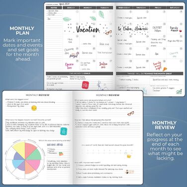 Щотижневий та щомісячний планувальник життя для підвищення продуктивності (темно-синій (без дати), A4 (21,5 x 28 см) англійська)
