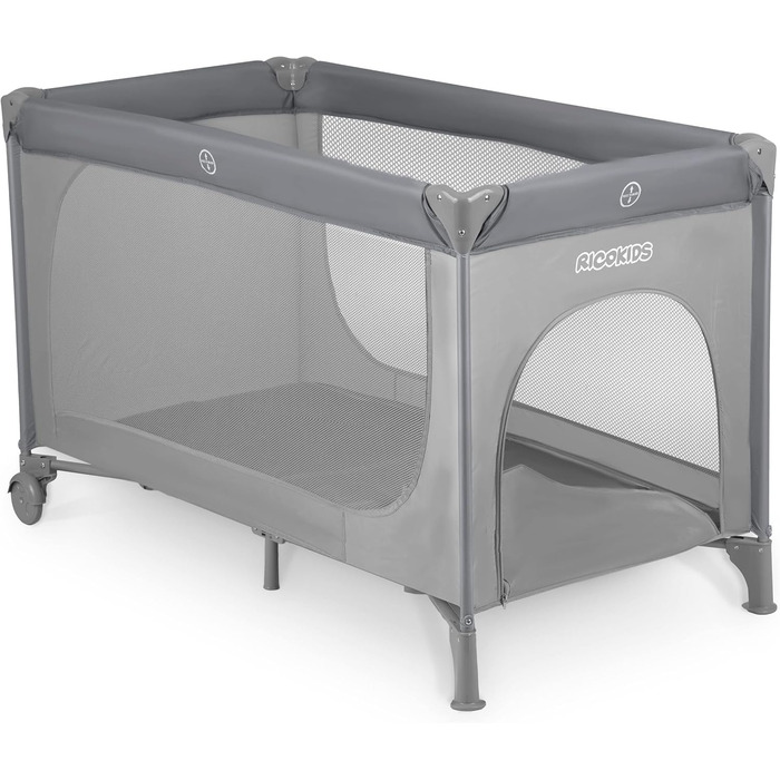Дитяче ліжечко Ricokids з матрацом 125 x 65 x 78 см, дорожнє ліжечко, вагою до 15 кг, 2 колеса з гальмами, знімний бічний вхід, сумка для перенесення, складна, компактна, світло-сіра, м&39ятна