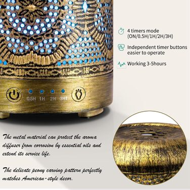 Мл Металевий дифузор для ефірних олій 7 кольорів Light Aromatherapy Golden, 100