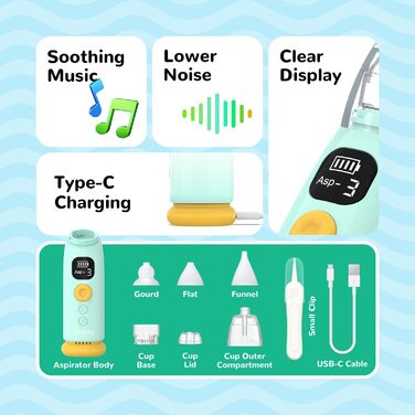 Дитячий назальний аспіратор, електричний автоматичний відсмоктувач для відрізання слизу Booger Sucker зі світлом і музикою, засіб