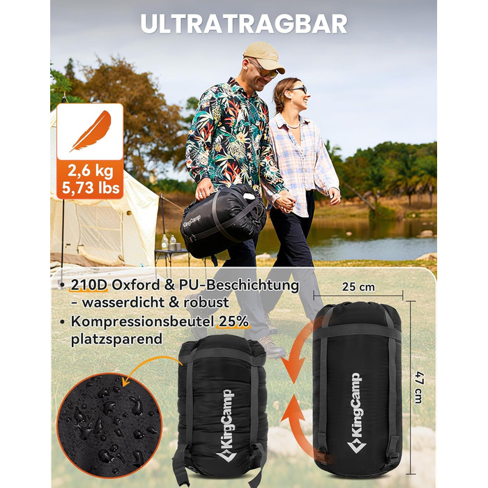 Спальний мішок KingCamp для дорослих, зимовий, фланелевий, компактний, 3-4 сезони, ковдра для кемпінгу, подорожей, наметів, походів, на вулиці, в приміщенні, від 4C до -15C/230 x 90 см Thicker Pro Navy-L-Zip