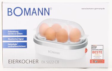 Яйцеварка Bomann на 6 яєць Яйцеварка з антипригарним покриттям Яйцеварка із звуковим сигналом Електрична яйцеварка з тримачем для