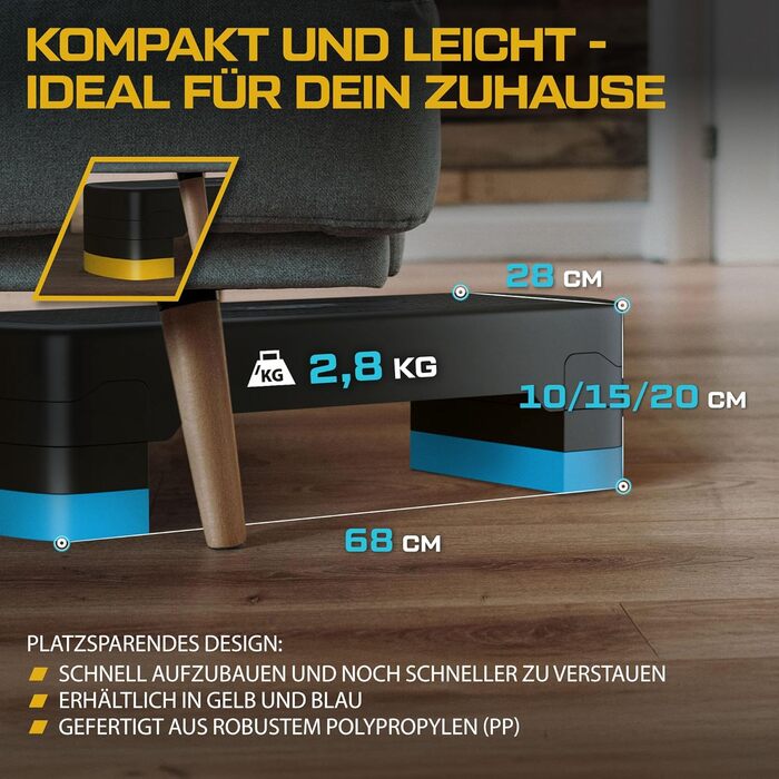 Степер TREX SPORT з регулюванням висоти для домашнього використання TX-030AS Аеробний степер 682810/15/20 см з 3 рівнями, нековзний, витримує до 350 кг Синій степер