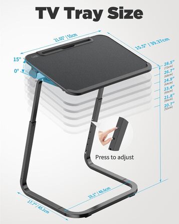 Журнальний столик SAIJI, подвійне використання піднос для сніданку/столик для ноутбука, стійкі U-подібні ніжки, журнальний столик, столик над ліжком, регульований кут нахилу, з відділенням для планшета та тримачем для напоїв, 55 x 39 см, чорний