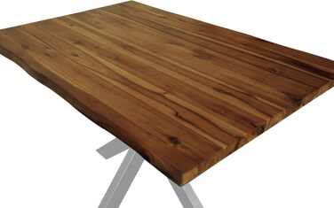 Обідній стіл SAM Harley 120 x 80 см Масив акації Медовий колір З натуральним краєм Срібна металева основа-павук Легкий у догляді стіл з натуральним краєм/Обідній стіл/Кухонний стіл 120 x 80 см Медовий/Срібний