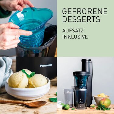 Повільна соковижималка Panasonic MJ-L700KXE, електричний прес для фруктів, вичавлювання соку з цілих фруктів і овочів, отвір 75 мм, тонкий дизайн, безпечний і практичний, чорний, матовий чорний одинарний