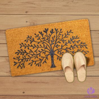 Кокосовий килимок для вхідних дверей, підходить для використання всередині та зовні приміщень, привабливий та декоративний брудозахисний килимок для ваших вхідних дверей, миється, з нековзним ПВХ, килимок для вхідних дверей 40x70 см (Дерево життя)