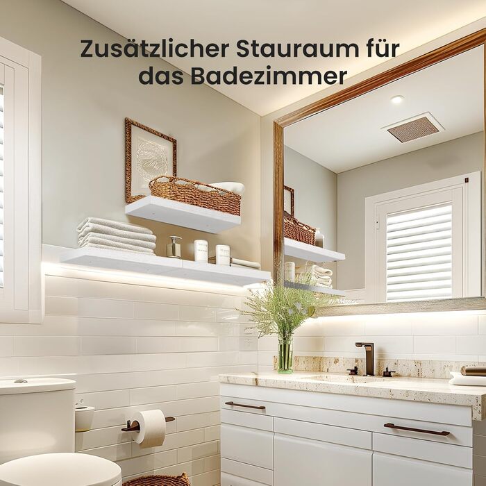 Настінна полиця STOREMIC, Білі настінні полиці 40 см, Комплект з 1 плаваючої полиці Біла, Сучасна декоративна полиця з лаконічним покриттям для спальні, кухні, офісу, вітальні тощо.