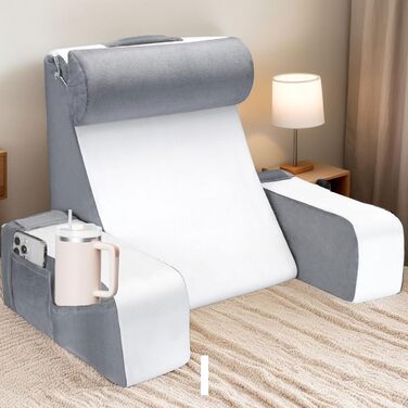 Подушка для читання на ліжку та дивані, подушка для спини, подушка для відпочинку на ліжку зі знімним валиком для шиї та підлокітниками, ергономічна подушка для спини/голови для читання, перегляду телевізора, сидіння та лежання