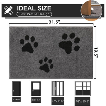 Килимок Mibao для прихожих 50 x 80 см, брудозбірний килимок для вхідних та задніх дверей, нековзні килимки для підлоги, можна прати в пральній машині, м&39який килимок для домашніх тварин, для брудного взуття та лап, сірий 50 x 80 см (прямокутна призма)