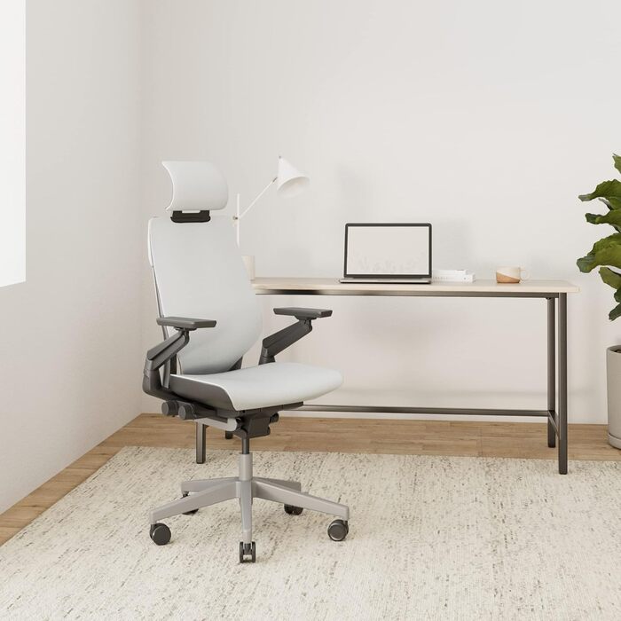 Ергономічне офісне крісло Steelcase Gesture з підлокітниками на 360, 3D-функцією поперекової підтримки Live Back, регульованим підголівником, Storm Horizon, 66 x 62,5 x 107 см, Storm Horizon з підголівником