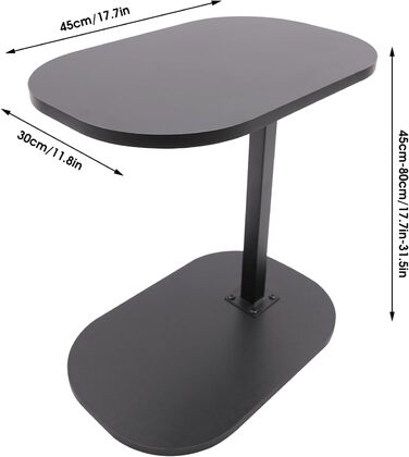 С-подібний журнальний столик, регульована висота 4580 см, поворотна та нахильна стільниця, столик для дивана, тумбочка біля ліжка, столик для колін з колесами, сучасний маленький журнальний столик, компактний та стійкий (чорний)