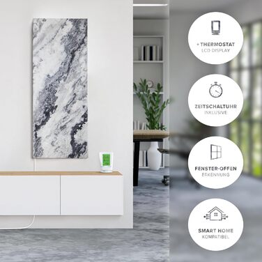 Інфрачервоний обігрівач Qarama з натурального каменю потужністю 800 Вт суцільний настінний обігрівач із справжнього натурального каменю, енергозберігаючий та тихий, включаючи цифровий термостат, виготовлений у Німеччині з 5-річною гарантією. Qarama потужн