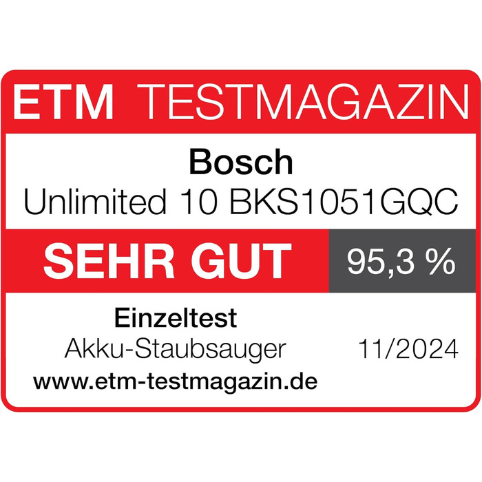 Акумуляторний пилосос Bosch Unlimited 10 BKS1051GQC, бездротовий, технологія MicroCleanTM, TFT-дисплей, стиснення пилу, система фі