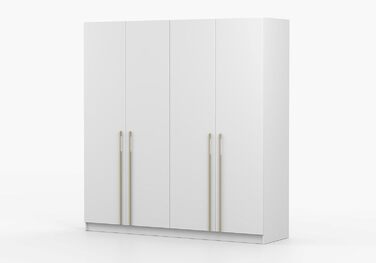 Шафа з розпашними дверима, Шафа - Шафа для спальні - 57 x 200 x 210 см - Шафа для вітальні, Вішалка для пальто, Тумба з полицями та двома вішаками для одягу - Біла