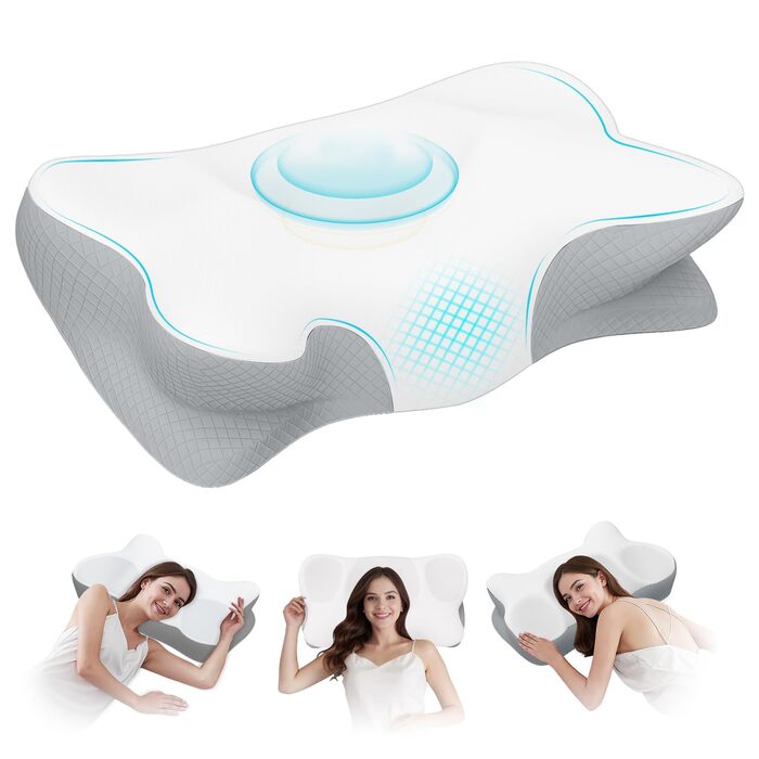 Подушка з піни з ефектом пам&39яті, подушка для підтримки шиї, ергономічна подушка, подушка для шиї, ортопедична подушка, подушка від болю в шиї, для сну на боці, спині та животі (сіра)
