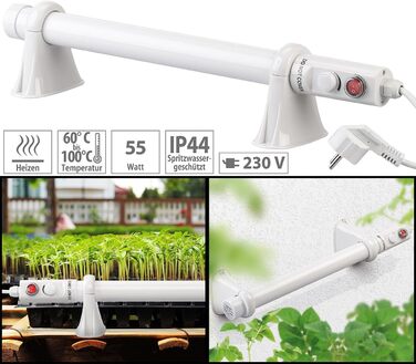 Обігрівач для теплиць Royal Gardineer Електричний занурювальний обігрівач для теплиць, 55 Вт, 51 см, IP44 (нагрівальні стрижні, підігрів ґрунту, зимовий захист)