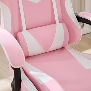 Геймерське крісло з функцією масажу та підставкою для ніг Ергономічне офісне крісло з опорою для голови та попереку, регулювання висоти, поворот на 360, вантажопідйомність 150 кг, рожевий/білий