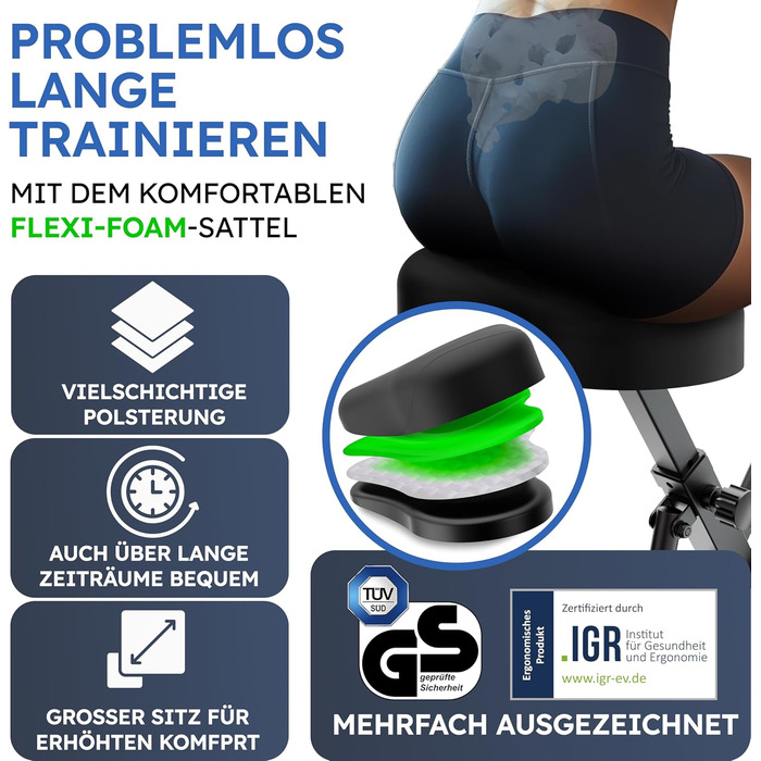 Складаний велотренажер HELDENWERK - надзвичайно комфортний та тихий - FlexiFoam витримує до 150 кг, велоергометр, домашній тренажер, велоергометр для людей похилого віку, фітнес-велотренажери, домашній тренажер