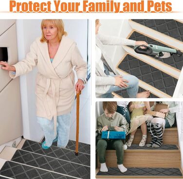 Килимків для сходів, 55 x 19 см, протиковзкі, самоклеючі, для приміщень, можна прати в пральній машині, самоклеючий килимок для сходів для дітей, людей похилого віку та домашніх тварин, 55 см x 19 см, темно-сірий, 15