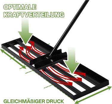 Граблі-рівняч для газону з нержавіючої сталі, з покращеним різьбовим зєднанням для запобігання розхитуванню, з ергономічною регульованою ручкою 2м, для вирівнювання ґрунту, землі, догляду за газоном та ландшафтного дизайну 45x25см