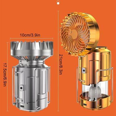 Портативний світлодіодний кемпінговий ліхтар Civicy 5-в-1 з USB-живленням для економії енергії, виготовлений з ABS-пластику, з сонячною батареєю та зарядкою від USB, сріблястий