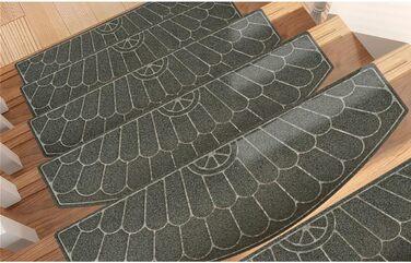 Килимових покриттів для сходів, нековзні, без клею, виготовлені з TPR, із самопоглинаючою основою, накладки на сходинки з напівкруглим візерунком, легко очищаються для гвинтових сходів, безпечні, із загнутими краями, сірі, 5