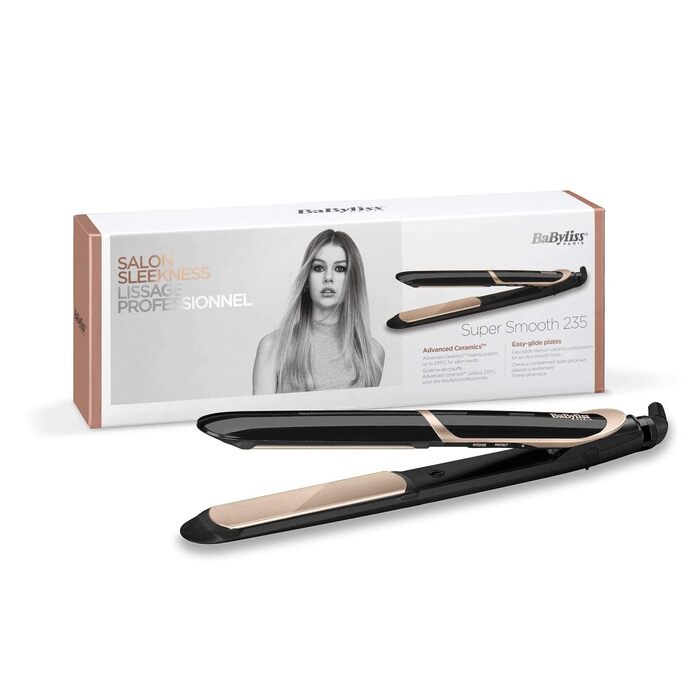 Набір BaByliss фен Cordkeeper 2000W з автоматичним змотуванням кабелю в ручку (D373E) та випрямляч Super Smooth з іонною технологією (ST393E, 140C - 235C), чорний