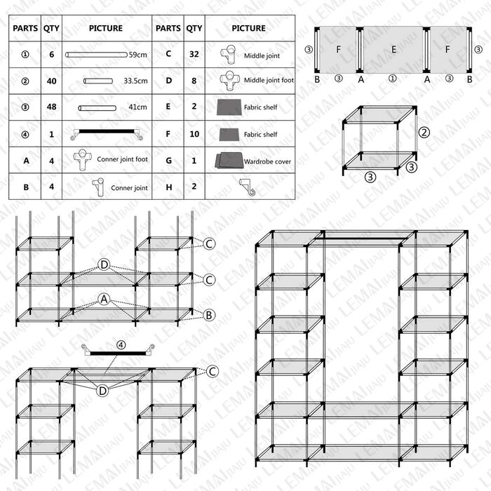 Тканинна шафа Mondeer для спальні, складна, з шістьма блискавками та трьома дверима, швидкий доступ, 175 x 150 x 45 см, великий простір для зберігання, сірий