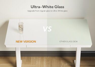 Стіл Claiks Glass з регульованою висотою 120x60 см, електричний, з можливістю сидіти/стояти, з міцною скляною стільницею, тихий двигун, для домашнього офісу та офісу, ергономічний дизайн для здорової роботи (білий) 120 x 60 см, білий