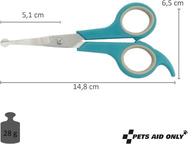 Ножиці для грумінгу Pets Aid Only, із заокругленим кінчиком, ножиці для лап, загальна довжина 14,8 см, довжина леза 5,1 см, сріблясті, легована сталь