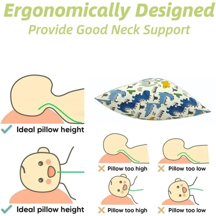 Дитяча подушка з наволочкою - м'яка дитяча подушка з органічної бавовни для сну - Дихаюча постільна білизна Дитяча подушка - Дитяч