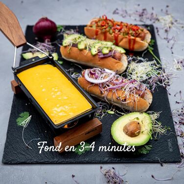 Міні раклет для двох Чайні свічки - Функціональний дизайн Темне дерево зі шпателем Прокат ласощів з плавленим сиром або овочами гриль Букове дерево, 2 Persons Vienna -